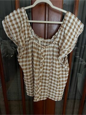 Matilda Jane Tan & Cream Gingham Button-Front Blouse